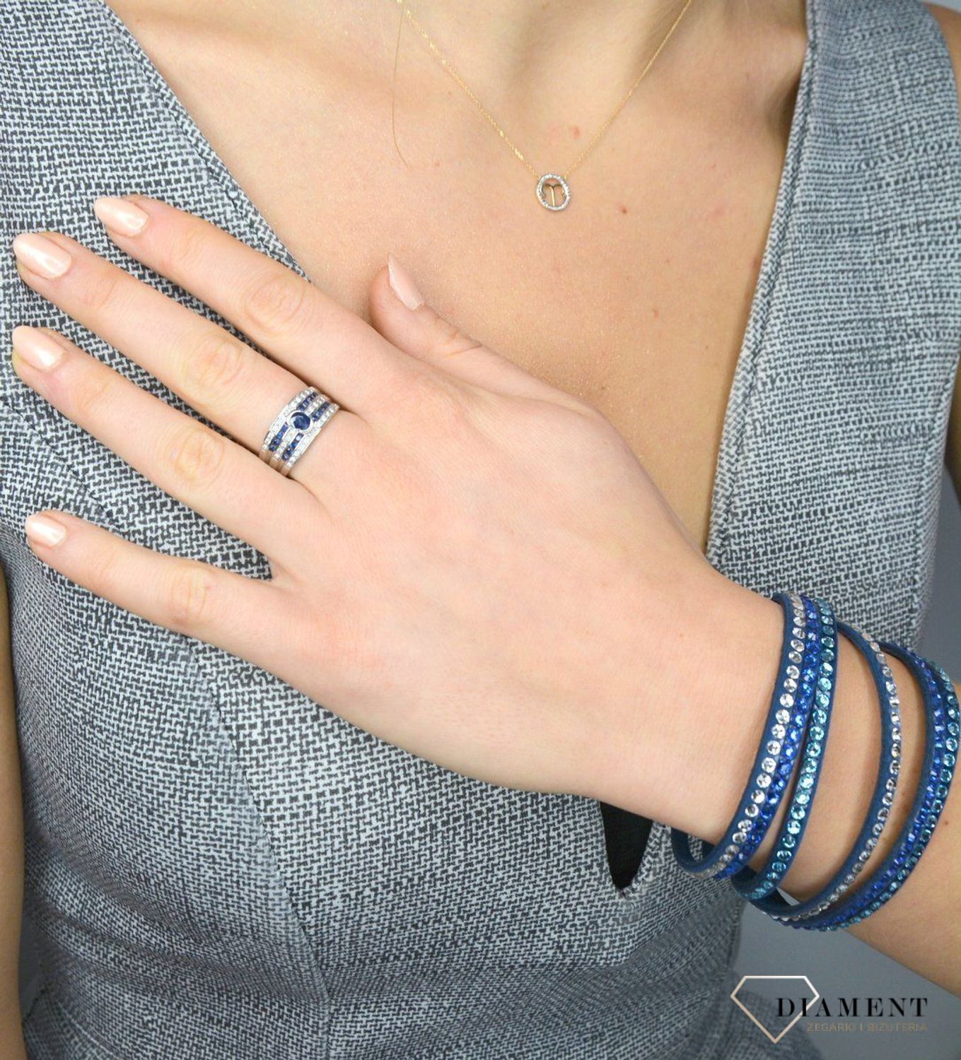 Złoty pierścionek DIAMENT 585 szafir, diamenty 51Y79WG szafir.jpg